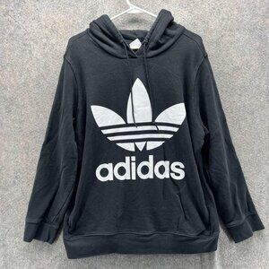 Adidas Hoodie Womens XL Black Originals Trefoil Logo Pullover Sweatshirt Top